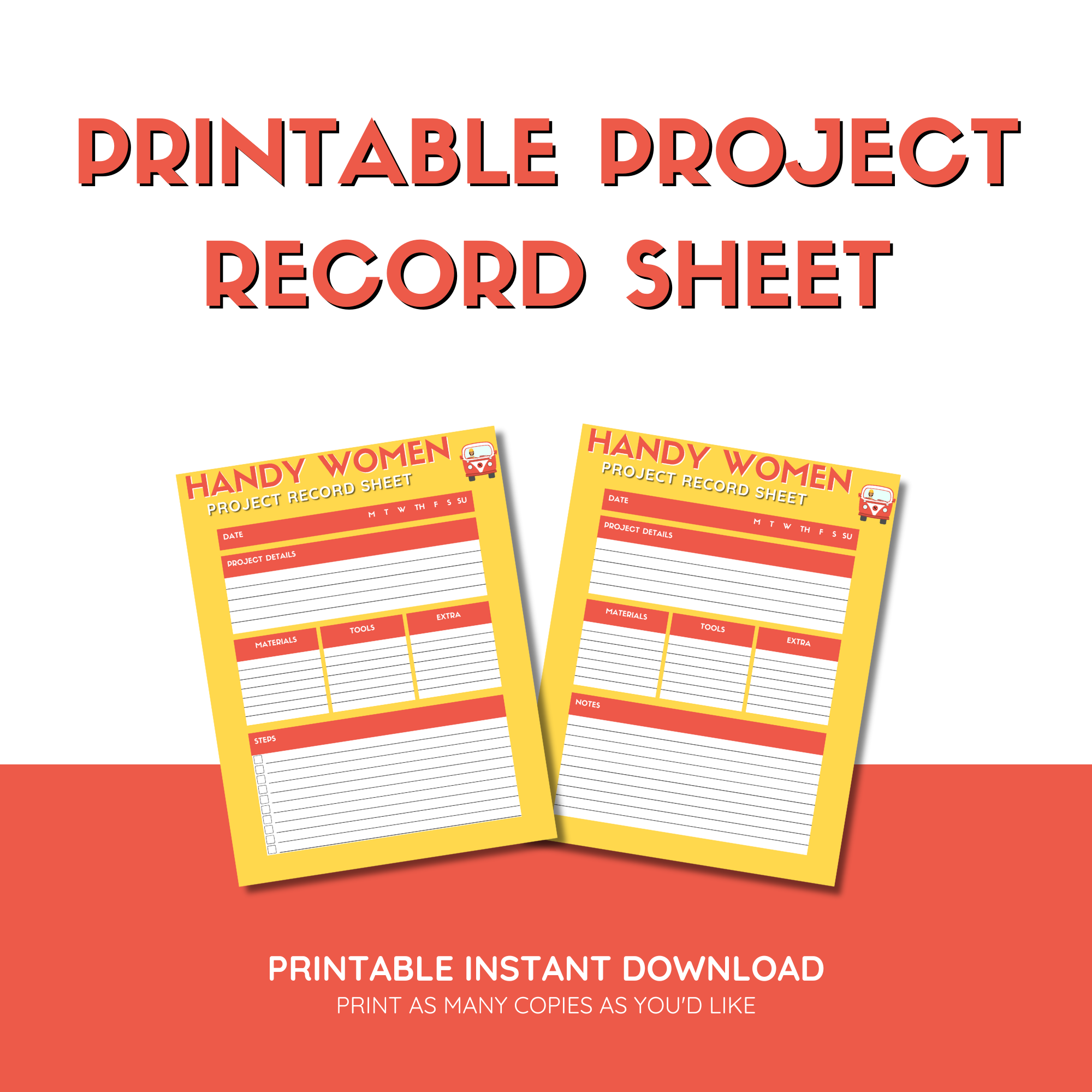 Handy Women Project Record Sheet - DIGITAL DOWNLOAD