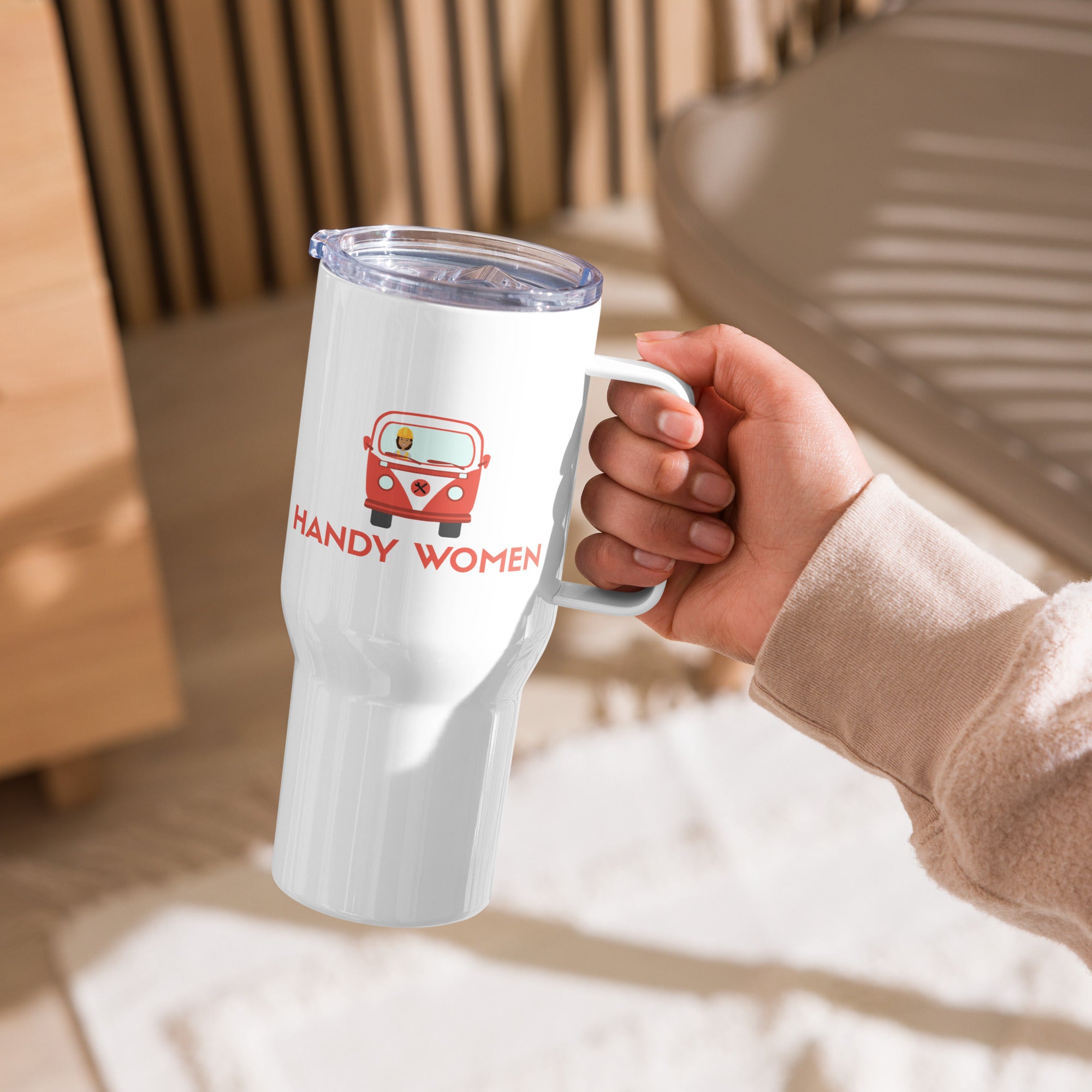 Handy Women Logo Travel mug with a handle