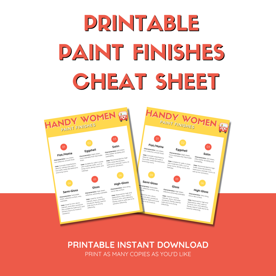 Handy Women Paint Finished Cheat Sheet - DIGITAL DOWNLOAD