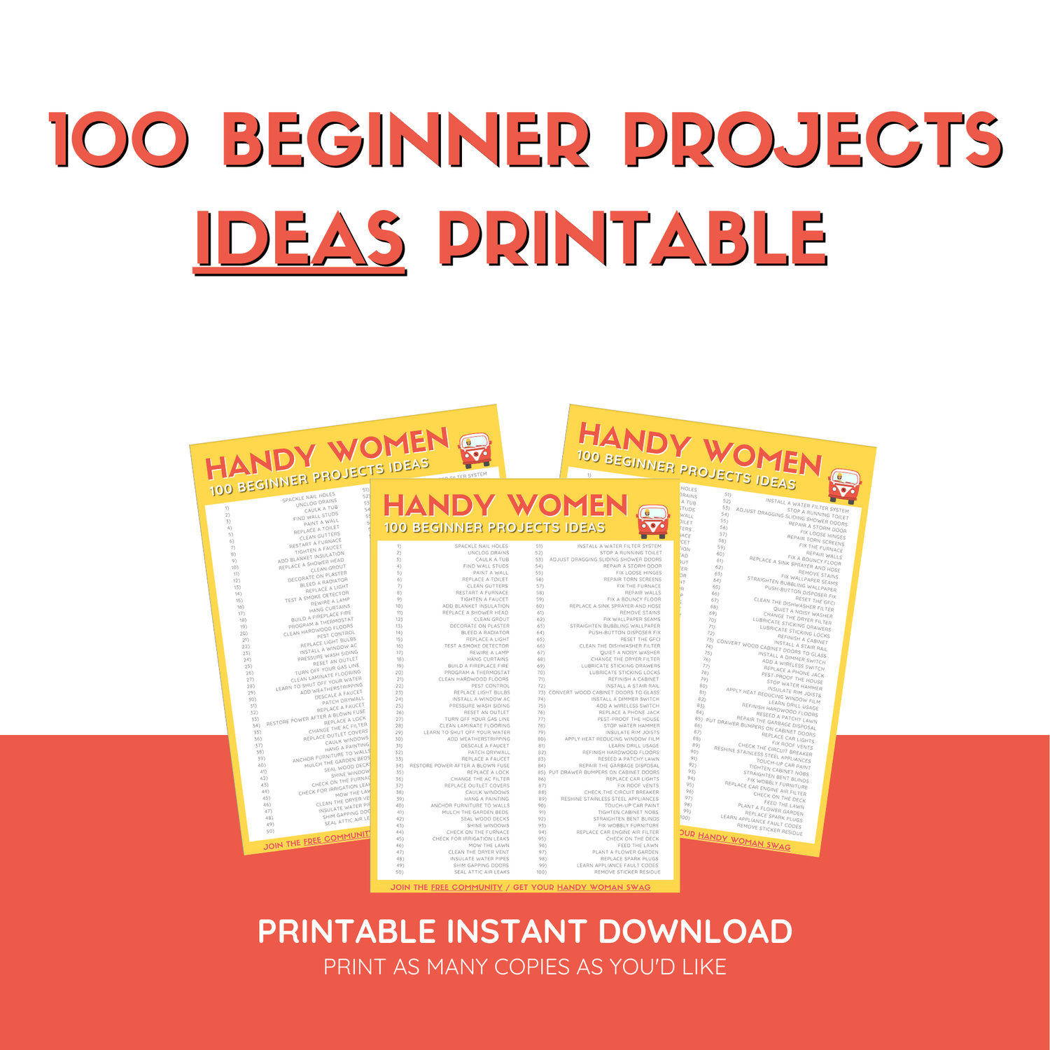 Handy Women 100 Beginner Projects IDEAS - DIGITAL DOWNLOAD